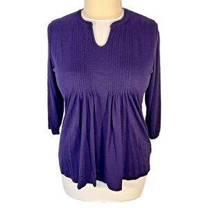 Coldwater Creek - Women's L Tunic Top Notch Neck Pleat Front 3/4 Balloon Sleeve